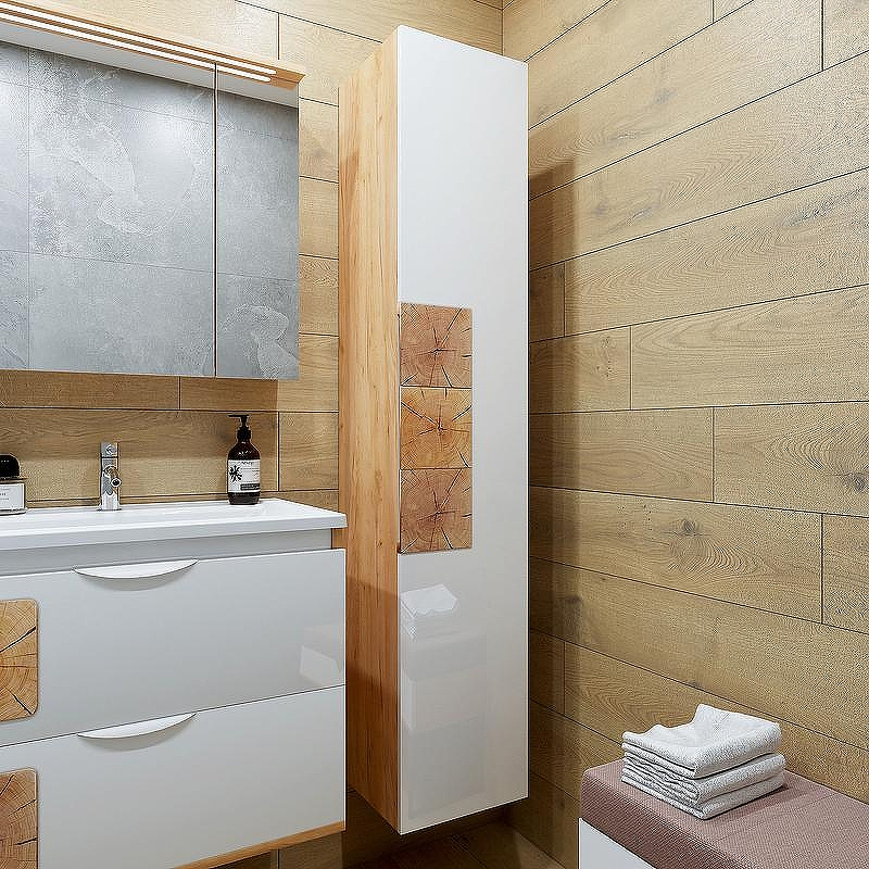 Шкаф пенал Бриклаер Форест 35 4627125416712 подвесной Дуб золотой Белый глянец, купить, цена, заказать, магазин, доставка, скидка, промокод, купить, цена, заказать, магазин, доставка, скидка, промокод