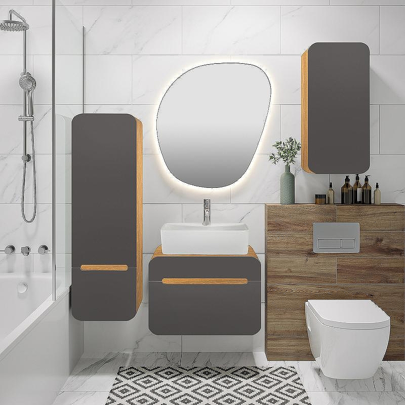 Шкаф пенал Runo Ницца 35 R 00-00002129 подвесной Дуб натуральный Графит, купить, цена, заказать, магазин, доставка, скидка, промокод, купить, цена, заказать, магазин, доставка, скидка, промокод