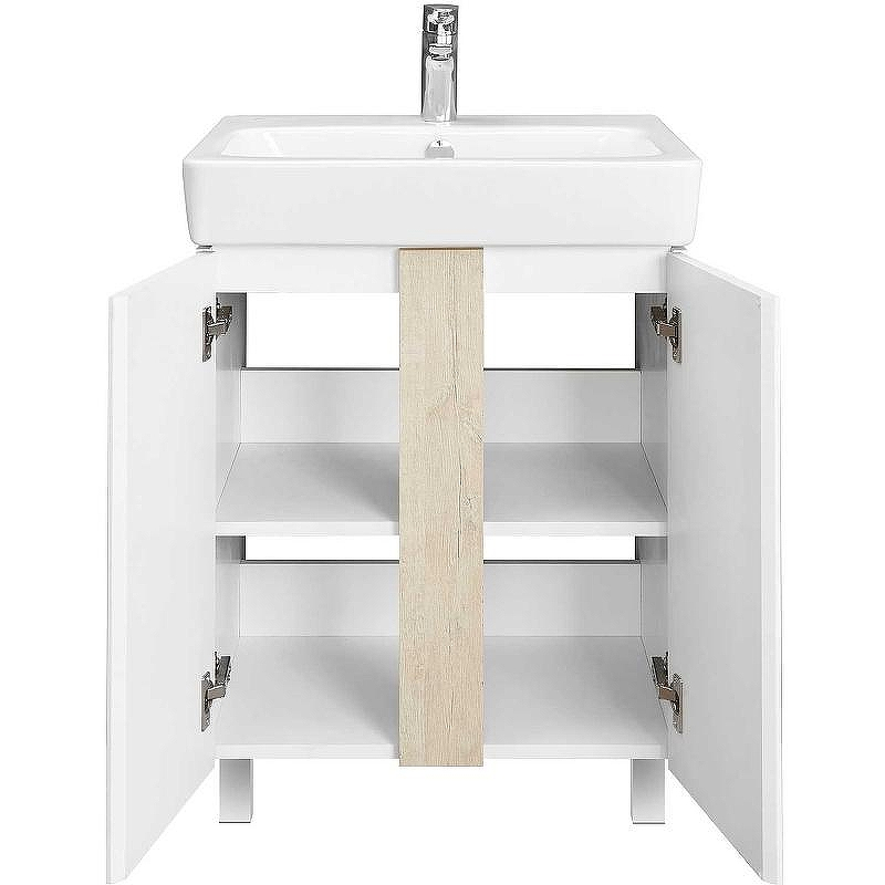 Тумба под раковину Aquaton Кантри 60 1A257401AHB20 Белая глянцевая Дуб верона, купить, цена, заказать, магазин, доставка, скидка, промокод, купить, цена, заказать, магазин, доставка, скидка, промокод