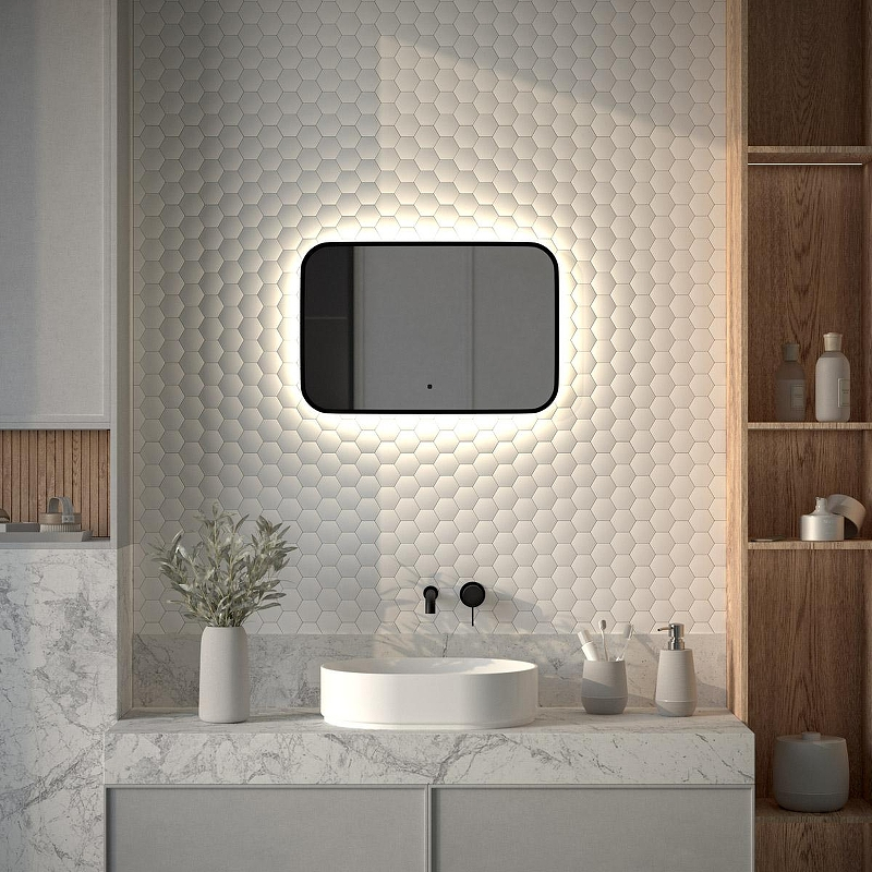 Зеркало Defesto Aura 60х40 DF 2962RH с подсветкой 17W-4500K/ИК - выключатель/Нейтральный белый свет/Черная рама, купить, цена, заказать, магазин, доставка, скидка, промокод, купить, цена, заказать, магазин, доставка, скидка, промокод