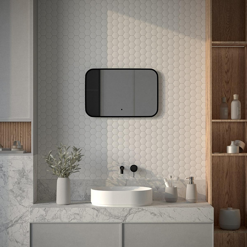Зеркало Defesto Aura 60х40 DF 2962RH с подсветкой 17W-4500K/ИК - выключатель/Нейтральный белый свет/Черная рама, купить, цена, заказать, магазин, доставка, скидка, промокод, купить, цена, заказать, магазин, доставка, скидка, промокод
