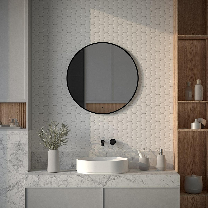 Зеркало Defesto Aura 70х70 DF 2984R с подсветкой 18W-4500K/ИК - выключатель/Нейтральный белый свет/Черная рама, купить, цена, заказать, магазин, доставка, скидка, промокод, купить, цена, заказать, магазин, доставка, скидка, промокод