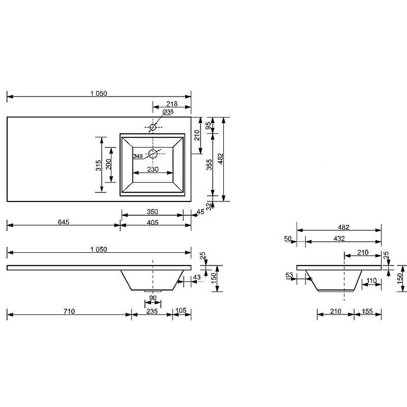Тумба с раковиной Эстет Dallas Luxe 105 R ФР-00009679 подвесная Белая, купить, цена, заказать, магазин, доставка, скидка, промокод, купить, цена, заказать, магазин, доставка, скидка, промокод