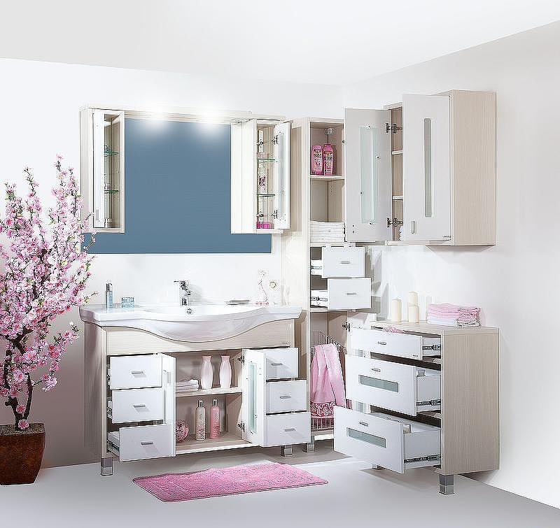 Зеркало со шкафом Бриклаер Бали 120 4627125411984 с подсветкой Светлая лиственница Белое глянцевое, купить, цена, заказать, магазин, доставка, скидка, промокод, купить, цена, заказать, магазин, доставка, скидка, промокод