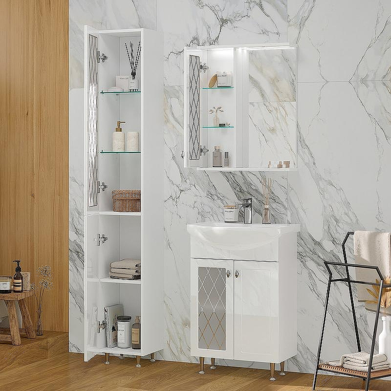 Зеркало со шкафом Volna Milena 55 L zsMLN55.L-01 с подсветкой Белое, купить, цена, заказать, магазин, доставка, скидка, промокод, купить, цена, заказать, магазин, доставка, скидка, промокод