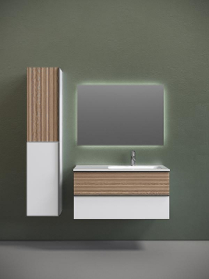 Тумба под раковину Sancos Delta 100 R DL100RW подвесная Дуб светлый Белая