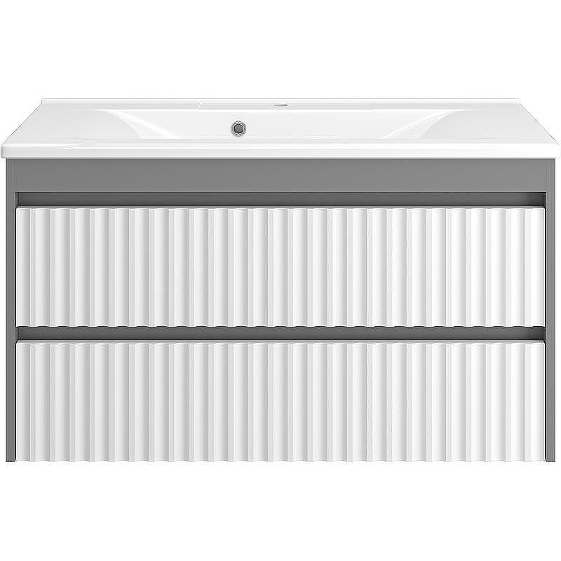 Тумба с раковиной Brevita Balaton 100 УТ000012298 подвесная Белая матовая Серая матовая, купить, цена, заказать, магазин, доставка, скидка, промокод, купить, цена, заказать, магазин, доставка, скидка, промокод