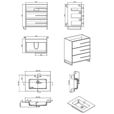 Тумба с раковиной Parly Spa Bella 75 Bella-T75 10149 Белая глянцевая