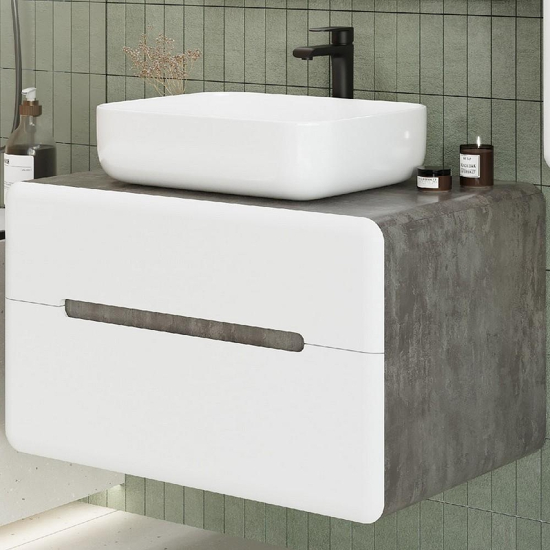 Тумба под раковину Art&Max Genova 80 AM-Genova-800-2C-SO-BC подвесная Белая глянцевая Бетон бромо, купить, цена, заказать, магазин, доставка, скидка, промокод, купить, цена, заказать, магазин, доставка, скидка, промокод