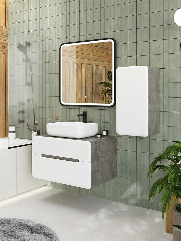 Тумба под раковину Art&Max Genova 80 AM-Genova-800-2C-SO-BC подвесная Белая глянцевая Бетон бромо, купить, цена, заказать, магазин, доставка, скидка, промокод, купить, цена, заказать, магазин, доставка, скидка, промокод