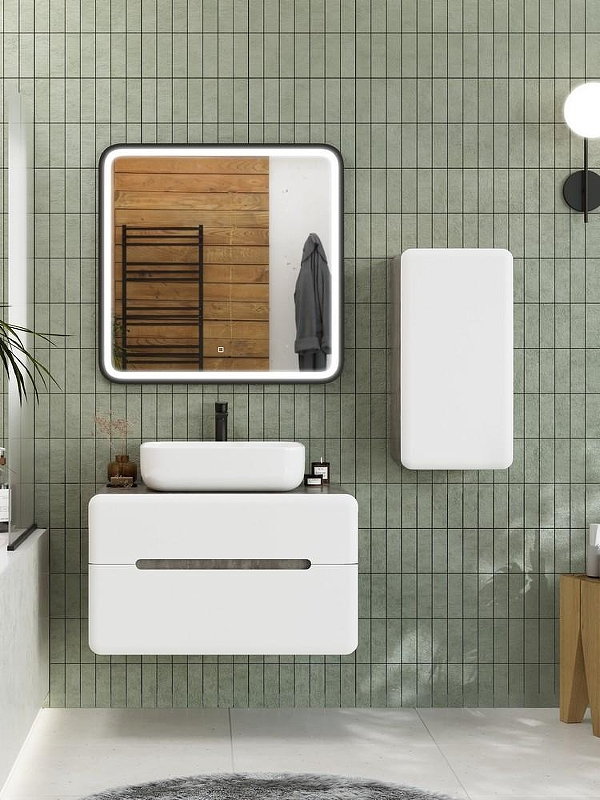 Тумба под раковину Art&Max Genova 80 AM-Genova-800-2C-SO-BC подвесная Белая глянцевая Бетон бромо, купить, цена, заказать, магазин, доставка, скидка, промокод, купить, цена, заказать, магазин, доставка, скидка, промокод