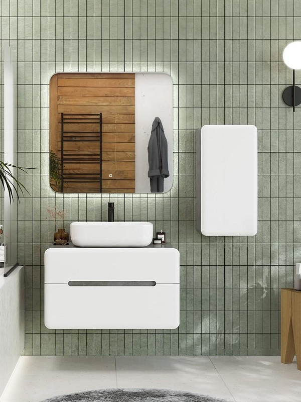 Подвесной шкаф Art&Max Genova 35 AM-Genova-700-1A-SO-LN Белый глянцевый Бетон лофт натуральный, купить, цена, заказать, магазин, доставка, скидка, промокод, купить, цена, заказать, магазин, доставка, скидка, промокод