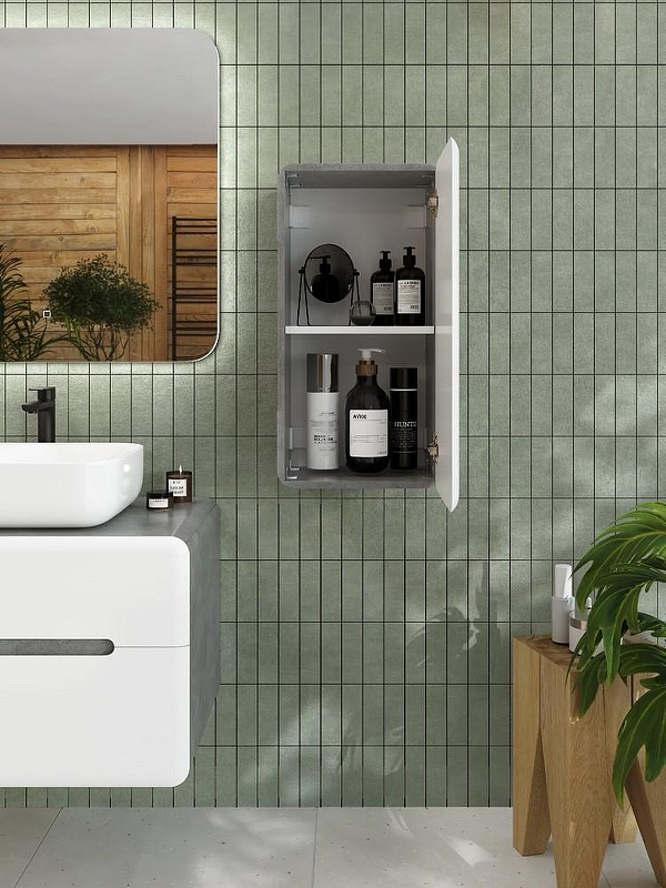 Подвесной шкаф Art&Max Genova 35 AM-Genova-700-1A-SO-LN Белый глянцевый Бетон лофт натуральный, купить, цена, заказать, магазин, доставка, скидка, промокод, купить, цена, заказать, магазин, доставка, скидка, промокод