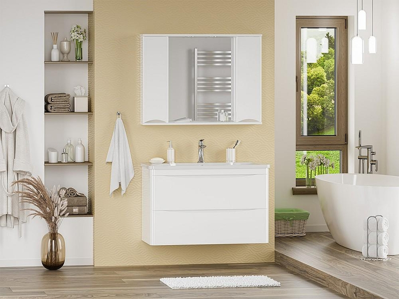 Тумба с раковиной Misty Атлантик 100 УТ000011693 подвесная Белая, купить, цена, заказать, магазин, доставка, скидка, промокод, купить, цена, заказать, магазин, доставка, скидка, промокод