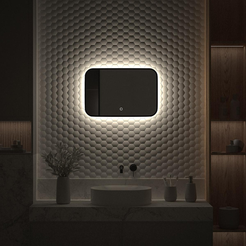 Зеркало Defesto Aura 60х40 DF 2962SH с подсветкой 17W-4500K/Сенсорный выключатель/Нейтральный белый свет/Черная рама, купить, цена, заказать, магазин, доставка, скидка, промокод, купить, цена, заказать, магазин, доставка, скидка, промокод