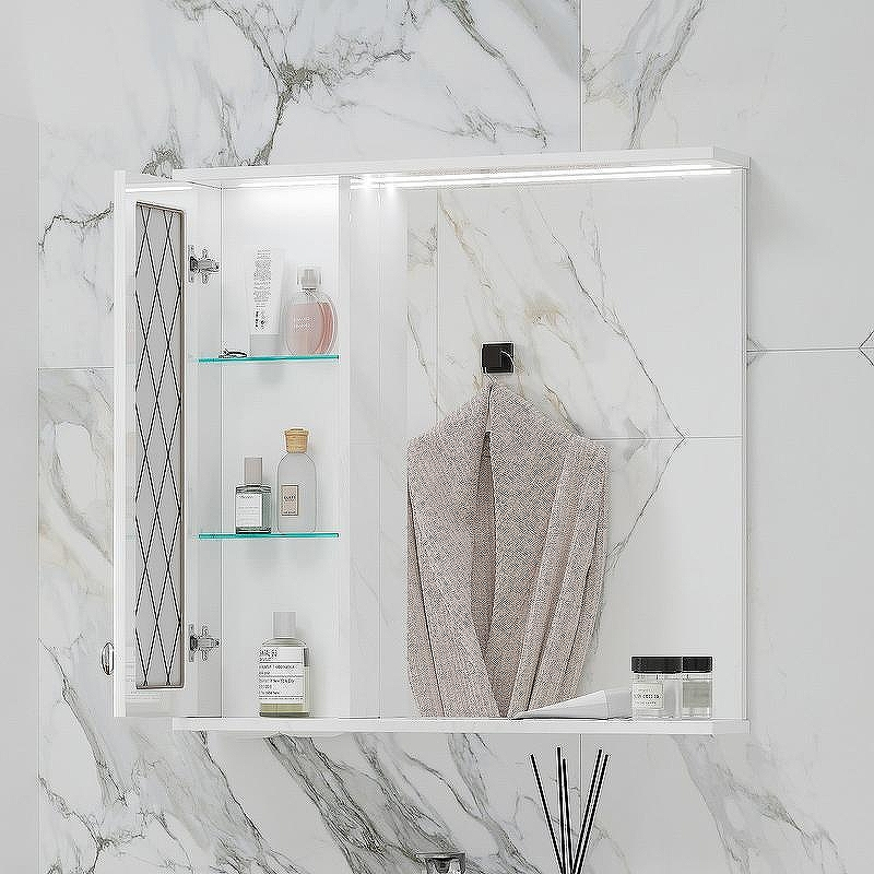 Зеркало со шкафом Volna Milena 70 L zsMLN70.L-01 с подсветкой Белое, купить, цена, заказать, магазин, доставка, скидка, промокод, купить, цена, заказать, магазин, доставка, скидка, промокод