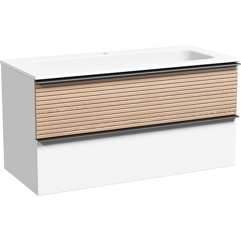 Тумба под раковину Sancos Delta 100 DL100W подвесная Дуб светлый Белая, купить, цена, заказать, магазин, доставка, скидка, промокод, купить, цена, заказать, магазин, доставка, скидка, промокод