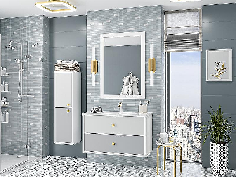 Шкаф пенал Brevita 50 Shades of Grey Анастейша 35 L Ана-05035-01-01Л подвесной Белый матовый Серый матовый, купить, цена, заказать, магазин, доставка, скидка, промокод, купить, цена, заказать, магазин, доставка, скидка, промокод