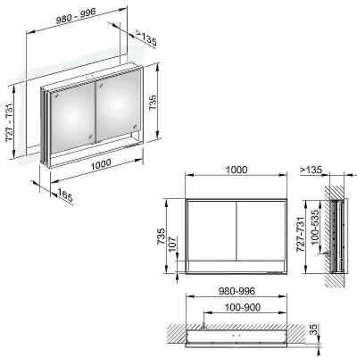 Зеркальный шкаф Keuco Royal Lumos 100 14314171301 с подсветкой Серебристый