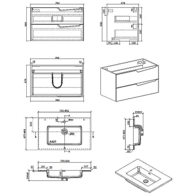 Тумба с раковиной Parly Spa Rhea 80 Rhea80 10133 подвесная Серая матовая