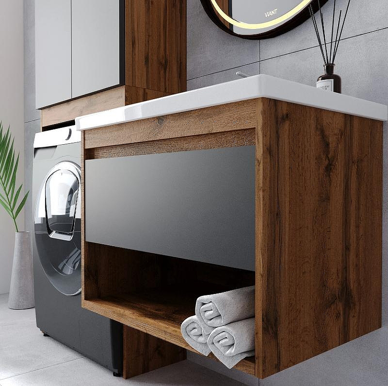 Тумба под раковину VIANT Бостон 60 VBOS60COG-T1YP подвесная Графит матовый Дуб Вотан, купить, цена, заказать, магазин, доставка, скидка, промокод, купить, цена, заказать, магазин, доставка, скидка, промокод