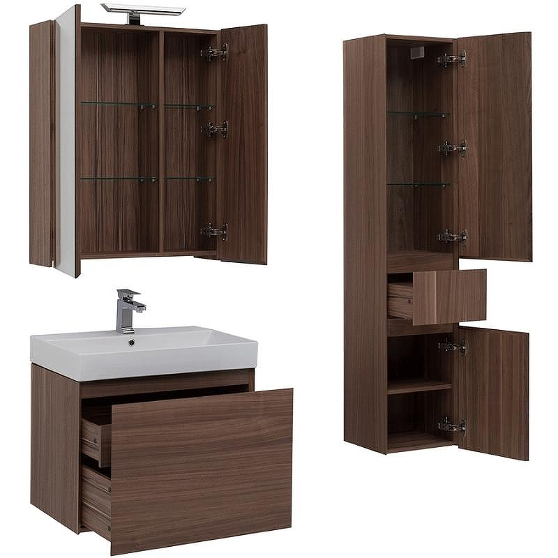 Комплект мебели для ванной Aquanet Нью-Йорк 70 211660 подвесной Шпон Орех, купить, цена, заказать, магазин, доставка, скидка, промокод, купить, цена, заказать, магазин, доставка, скидка, промокод