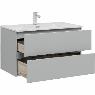 Тумба под раковину Aquanet Алвита New 90 303922 подвесная Серая матовая