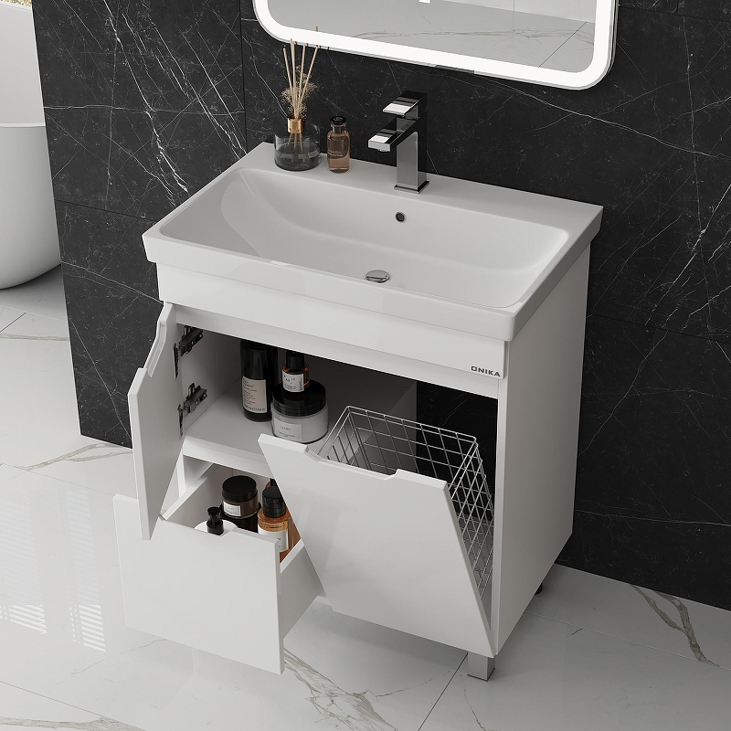 Тумба под раковину Onika Айленд 70 107062 с бельевой корзиной цвет Белый, купить, цена, заказать, магазин, доставка, скидка, промокод, купить, цена, заказать, магазин, доставка, скидка, промокод