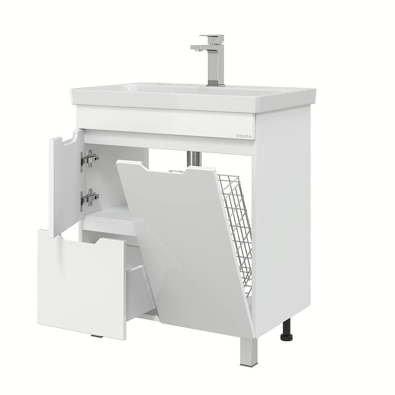 Тумба под раковину Onika Айленд 70 107062 с бельевой корзиной цвет Белый, купить, цена, заказать, магазин, доставка, скидка, промокод, купить, цена, заказать, магазин, доставка, скидка, промокод
