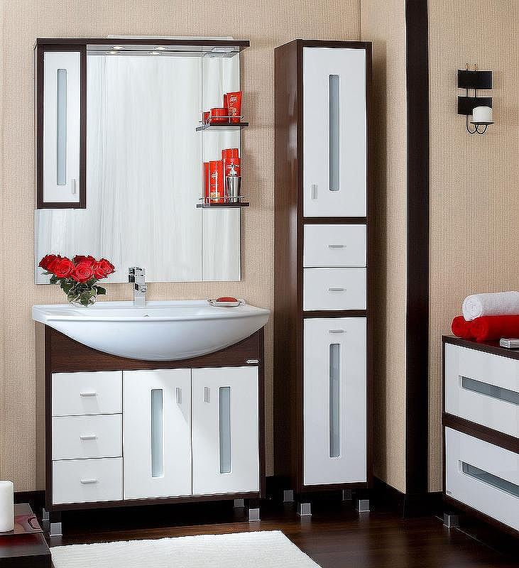 Тумба под раковину Бриклаер Бали 85 4627125411175 Венге Белая глянцевая, купить, цена, заказать, магазин, доставка, скидка, промокод, купить, цена, заказать, магазин, доставка, скидка, промокод