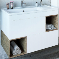 Тумба под раковину Sanflor Даллас 80 С04836 подвесная Белый матовый Дуб рустикальный, купить, цена, заказать, магазин, доставка, скидка, промокод, купить, цена, заказать, магазин, доставка, скидка, промокод