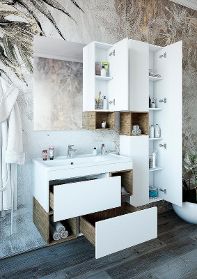 Тумба под раковину Sanflor Даллас 80 С04836 подвесная Белый матовый Дуб рустикальный