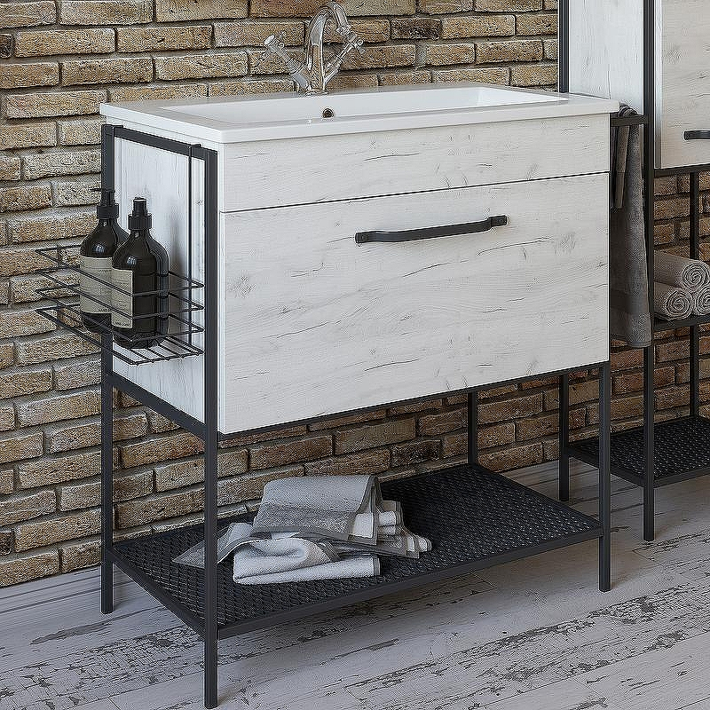 Тумба с раковиной Sanflor Бруклин 75 С16782 Дуб крафт Черный муар, купить, цена, заказать, магазин, доставка, скидка, промокод, купить, цена, заказать, магазин, доставка, скидка, промокод