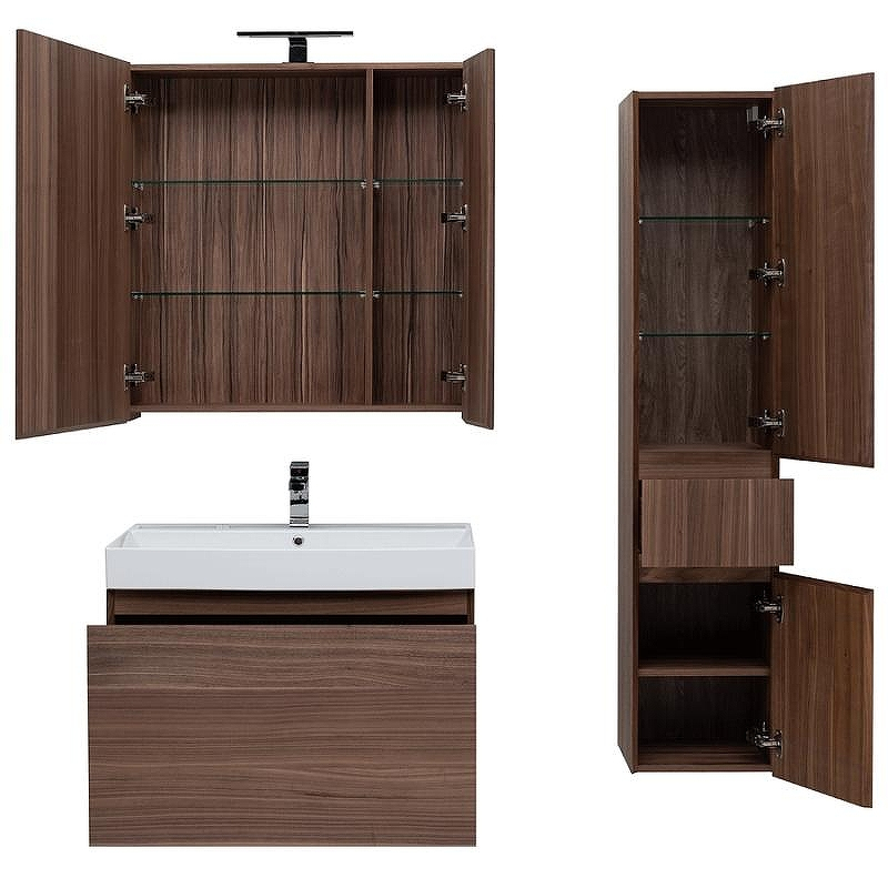 Комплект мебели для ванной Aquanet Нью-Йорк 85 211661 подвесной Шпон Орех, купить, цена, заказать, магазин, доставка, скидка, промокод, купить, цена, заказать, магазин, доставка, скидка, промокод