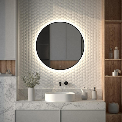 Зеркало Defesto Aura 80х80 DF 2985S с подсветкой 25W-4500K/Сенсорный выключатель/Нейтральный белый свет/Черная рама