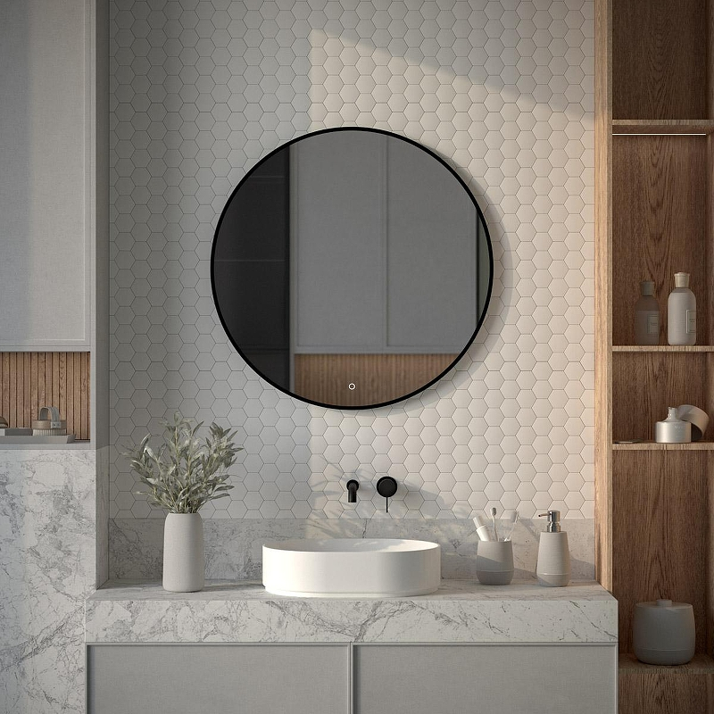 Зеркало Defesto Aura 80х80 DF 2985S с подсветкой 25W-4500K/Сенсорный выключатель/Нейтральный белый свет/Черная рама, купить, цена, заказать, магазин, доставка, скидка, промокод, купить, цена, заказать, магазин, доставка, скидка, промокод