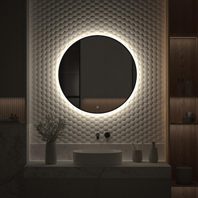 Зеркало Defesto Aura 80х80 DF 2985S с подсветкой 25W-4500K/Сенсорный выключатель/Нейтральный белый свет/Черная рама