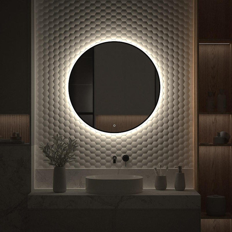 Зеркало Defesto Aura 80х80 DF 2985S с подсветкой 25W-4500K/Сенсорный выключатель/Нейтральный белый свет/Черная рама, купить, цена, заказать, магазин, доставка, скидка, промокод, купить, цена, заказать, магазин, доставка, скидка, промокод