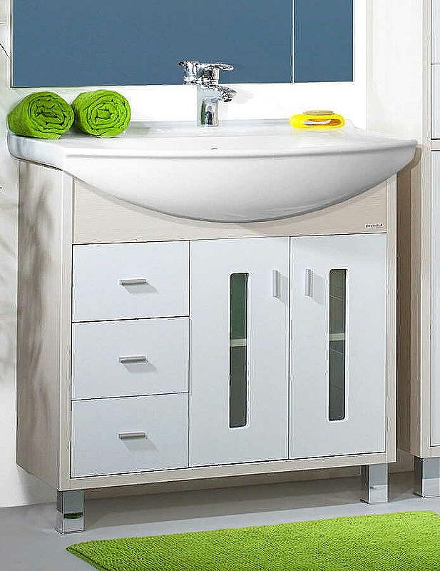 Тумба под раковину Бриклаер Бали 85 4627125411311 Светлая лиственница Белая глянцевая, купить, цена, заказать, магазин, доставка, скидка, промокод, купить, цена, заказать, магазин, доставка, скидка, промокод