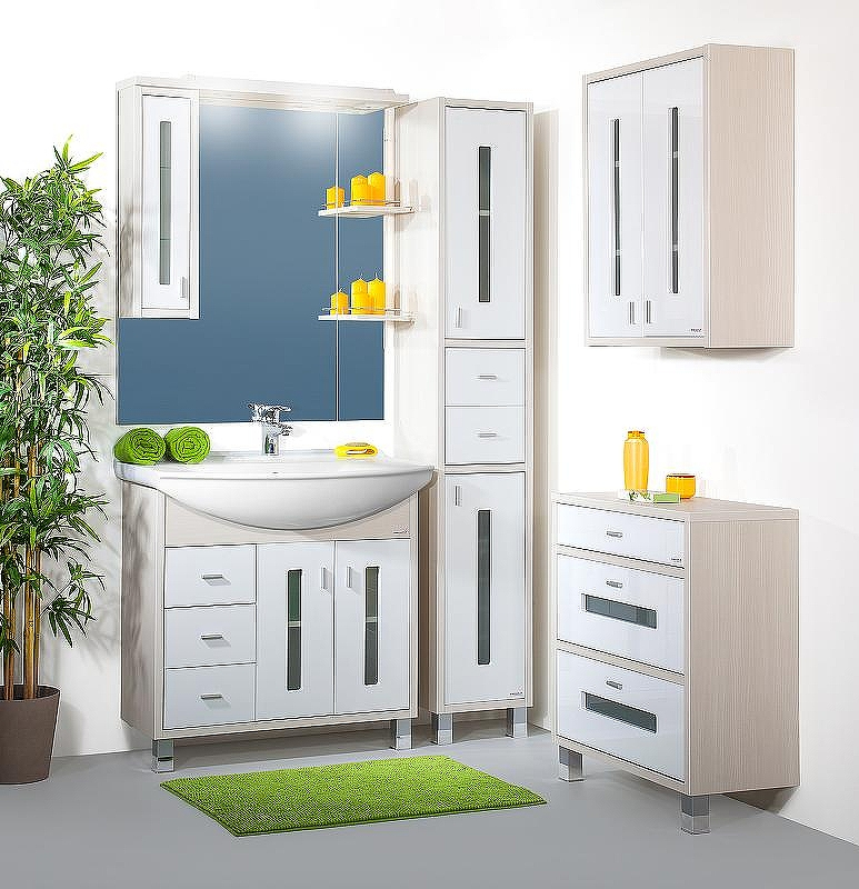 Тумба под раковину Бриклаер Бали 85 4627125411311 Светлая лиственница Белая глянцевая, купить, цена, заказать, магазин, доставка, скидка, промокод, купить, цена, заказать, магазин, доставка, скидка, промокод