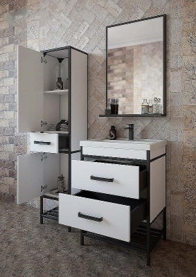 Тумба под раковину Sanflor Норд 60 С04718 Белая Черный муар