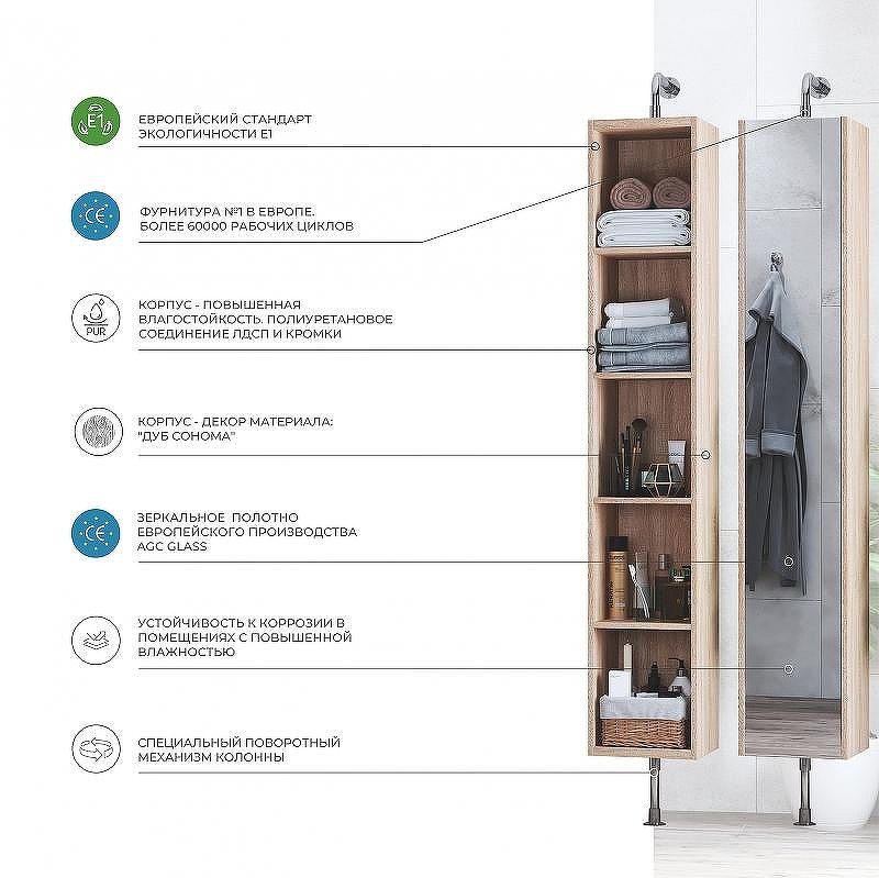 Шкаф пенал Vigo Grani 30 pnp.GRI.30 поворотный Дуб сонома, купить, цена, заказать, магазин, доставка, скидка, промокод, купить, цена, заказать, магазин, доставка, скидка, промокод