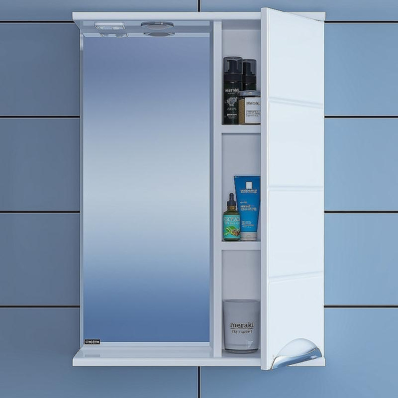 Зеркало со шкафом СанТа Родос 50 R 106014 с подсветкой Белое, купить, цена, заказать, магазин, доставка, скидка, промокод, купить, цена, заказать, магазин, доставка, скидка, промокод