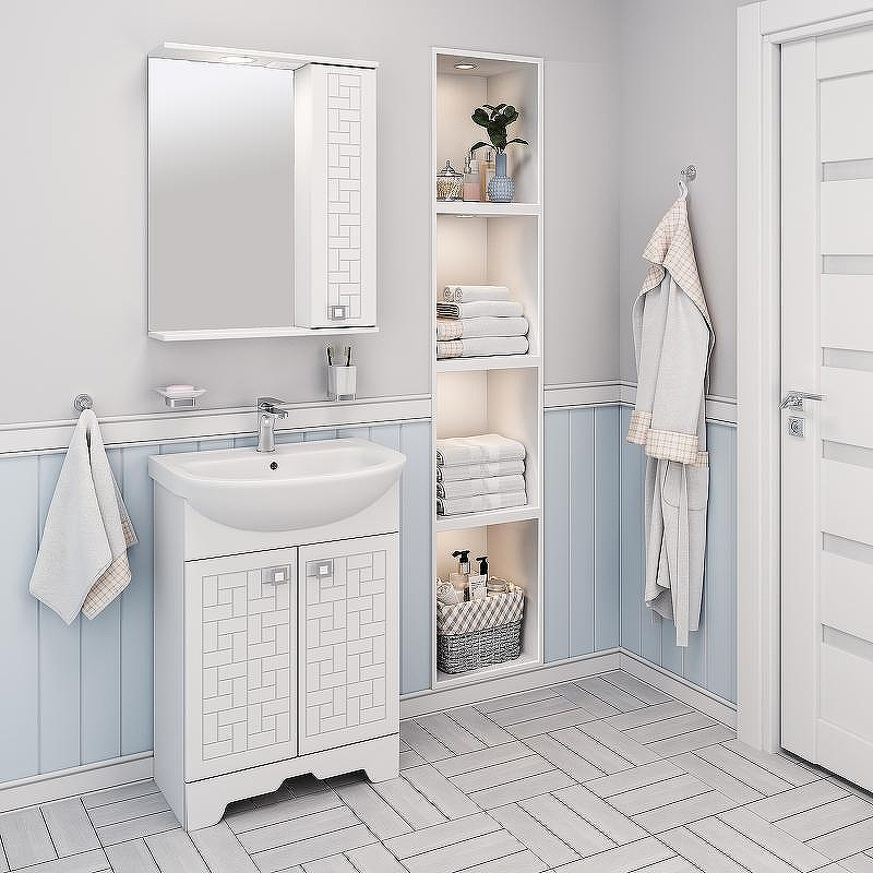 Зеркало со шкафом Runo Авила 60 R 00000001047 с подсветкой Белое, купить, цена, заказать, магазин, доставка, скидка, промокод, купить, цена, заказать, магазин, доставка, скидка, промокод