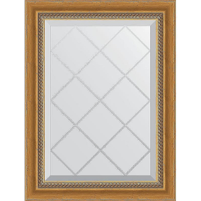 Зеркало Evoform Exclusive-G 71х53 BY 4002 с гравировкой в багетной раме - Состаренное золото с плетением 70