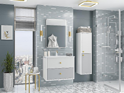 Шкаф пенал Brevita 50 Shades of Grey Анастейша 35 R Ана-05035-01-01П подвесной Белый матовый Серый матовый