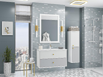 Шкаф пенал Brevita 50 Shades of Grey Анастейша 35 R Ана-05035-01-01П подвесной Белый матовый Серый матовый