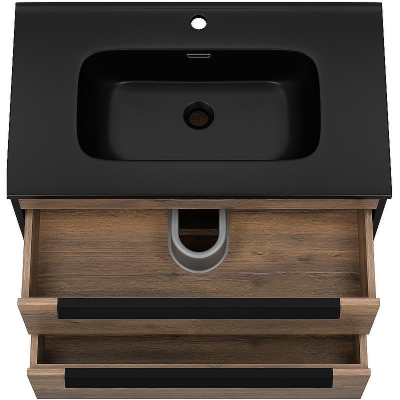 Тумба с раковиной Brevita Monsour 80 УТ000015278 подвесная Дуб Галифакс олово Черный кварц
