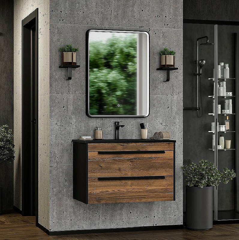 Тумба с раковиной Brevita Monsour 80 УТ000015278 подвесная Дуб Галифакс олово Черный кварц, купить, цена, заказать, магазин, доставка, скидка, промокод, купить, цена, заказать, магазин, доставка, скидка, промокод