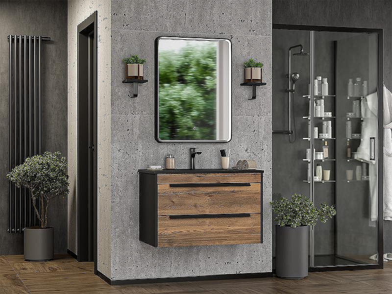 Тумба с раковиной Brevita Monsour 80 УТ000015278 подвесная Дуб Галифакс олово Черный кварц, купить, цена, заказать, магазин, доставка, скидка, промокод, купить, цена, заказать, магазин, доставка, скидка, промокод